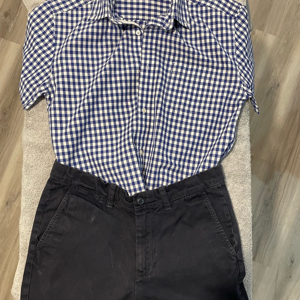 Crew cuts 2piece boys button down shirt with collar and crew cuts blue shorts